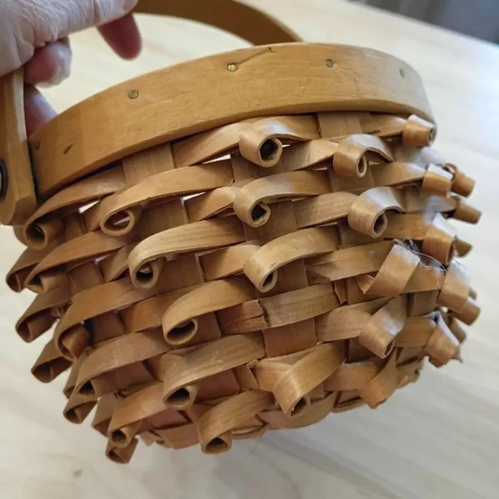 Vintage Woven Porcupine Curl Rustic Basket Swing Handle